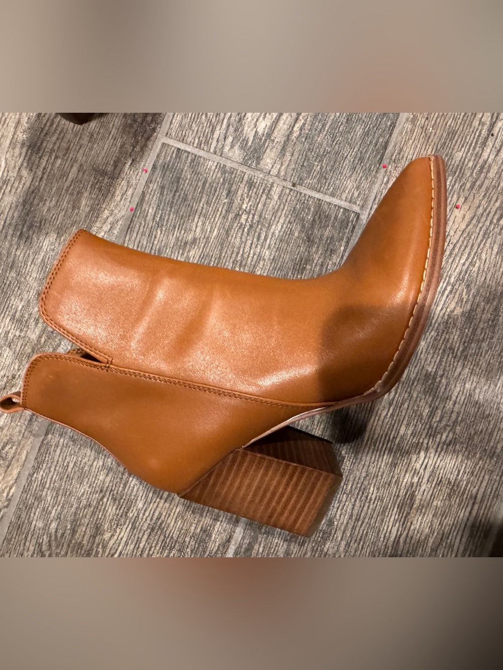 Nine West Tan Leather Ankle Booties with Block Heel - Picture 2 of 5